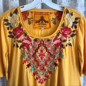 JOHNNY WAS * EUC Yellow Embroidered Top